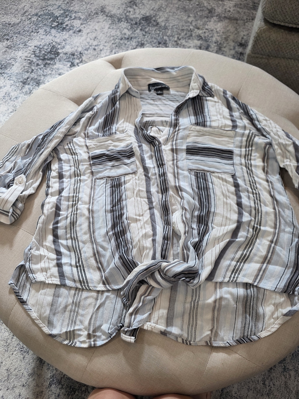 Express Women’s White and Gray Striped Button-Down Shirt
